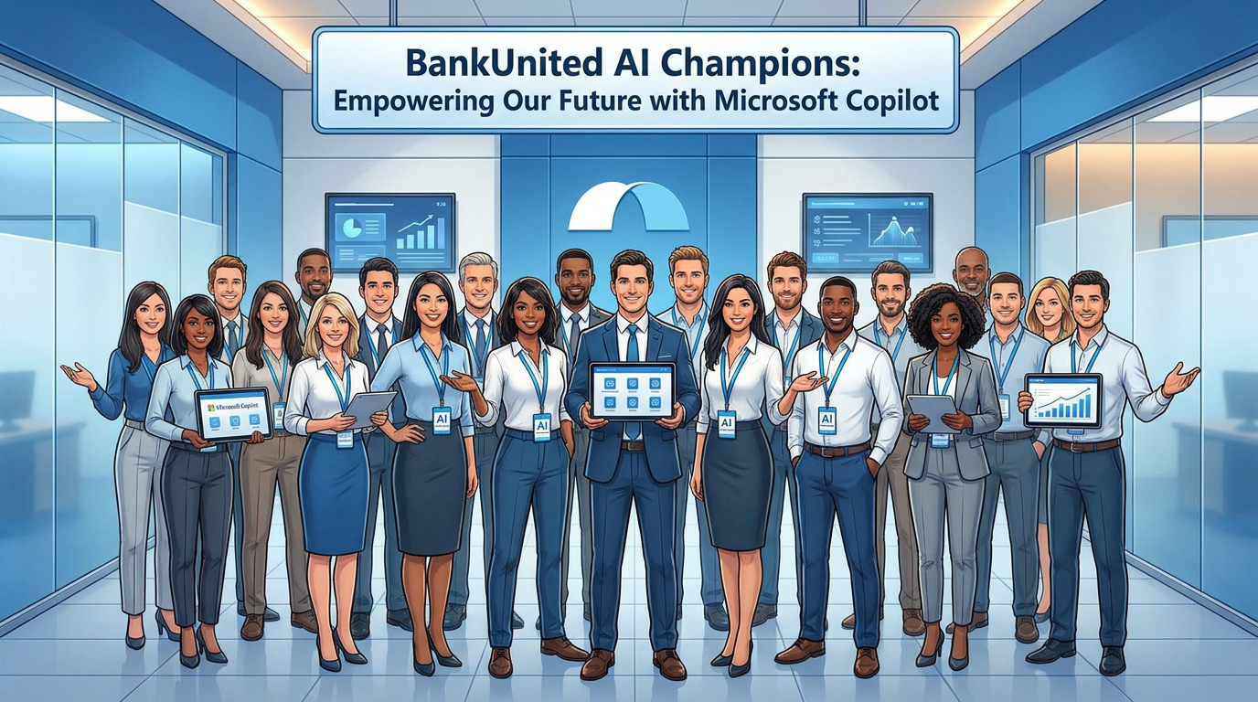 Illustrated visual showing the AI Champion profile — a professional at the intersection of three qualities: credible with peers, curious about technology, and willing to share failures as openly as wins — surrounded by ripple effects flowing outward through their team and department